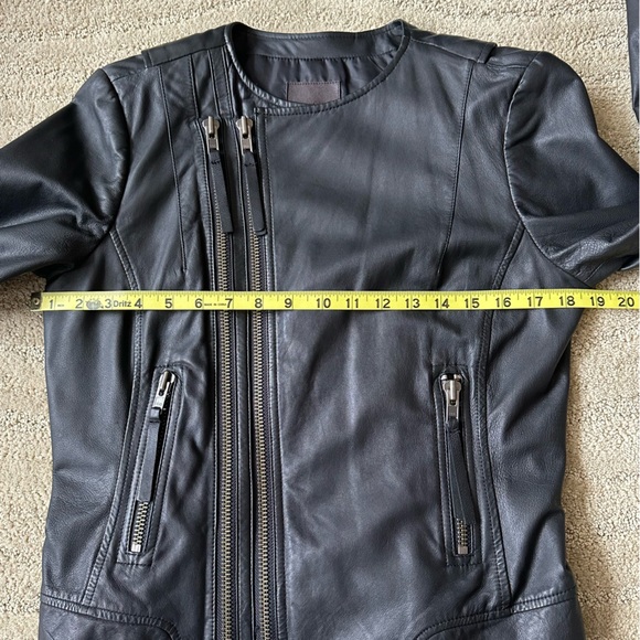 Joie Black Leather Short Round Neck Biker Asymmetric Zip Leather Jacket Sz Large - Picture 11 of 16